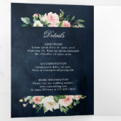 Blush Navy Dusty Blue Floral Geometric Botanical T Dreifach-gefaltete Programmkarte (Innen Erste Seite)