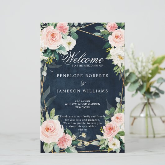 Blush Navy Dusty Blue Geometric Botanical Program (Stehend Vorderseite)