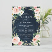 Blush Navy Dusty Blue Geometric Botanical Wedding Einladung (Stehend Vorderseite)
