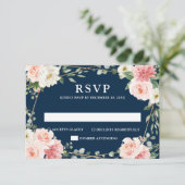 Blush Navy Floral Geometric Botanical Wedding RSVP (Stehend Vorderseite)