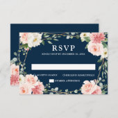Blush Navy Floral Geometric Botanical Wedding RSVP (Vorne/Hinten)