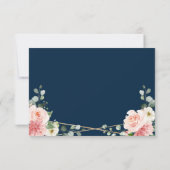 Blush Navy Floral Geometric Botanical Wedding RSVP Karte (Rückseite)