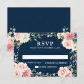 Blush Navy Floral Geometric Botanical Wedding RSVP Karte (Vorne/Hinten)