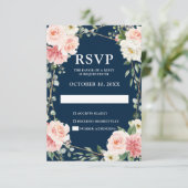 Blush Navy Floral Geometric Botanical Wedding RSVP Karte (Stehend Vorderseite)
