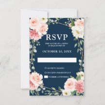 Blush Navy Floral Geometric Botanical Wedding RSVP