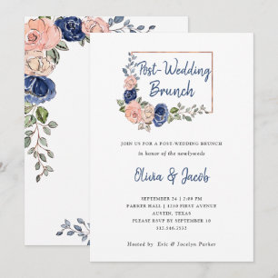 Blush Navy Floral Geometric Post Wedding Brunch Einladung