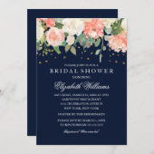 Blush Navy Floral Glitzer Sparkling Brautparty Einladung (Vorne/Hinten)