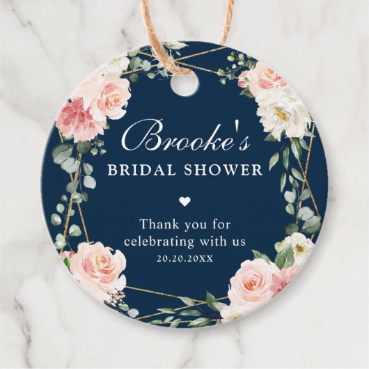 Blush Navy Floral Gold Brautparty Vielen Dank Geschenkanhänger (Vorderseite)