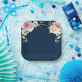 Blush Navy Floral Gold Geometric Botanical Wedding Pappteller (Party)