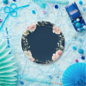 Blush Navy Floral Gold Geometric Botanical Wedding Pappteller (Party)