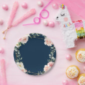 Blush Navy Floral Gold Geometric Botanical Wedding Pappteller (Party)