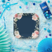 Blush Navy Floral Gold Geometric Botanical Wedding Pappteller (Party)