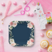 Blush Navy Floral Gold Geometric Botanical Wedding Pappteller (Party)