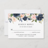 Blush & Navy Floral Wedding Einladung RSVP Karte (Vorderseite)