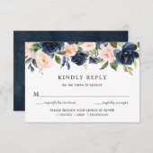 Blush & Navy Floral Wedding Einladung RSVP Karte (Vorne/Hinten)