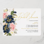 Blush Navy Gold Butterfly Bridal Dusche Folieneinladung (Vorderseite)