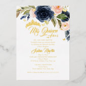 Blush Navy Gold Butterfly Quince Quinceanera Folieneinladung (Vorderseite)