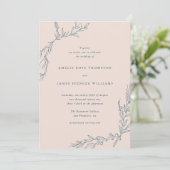 Blush & Navy Hand gezeichnet Botanische Hochzeit i Einladung (Stehend Vorderseite)