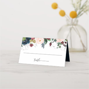 Blush Navy-Hochzeit in Burgund Platzkarte