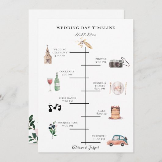 Blush Navy Illustrierte Hochzeitzeitzeitschrift Programm (Vorne/Hinten)