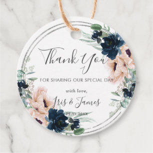Blush Navy Rose Floral Silver Wedding Vielen Dank Geschenkanhänger