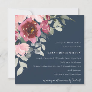 BLUSH NAVY ROTE ROSE FLORAL BRAUTPARTY INVITE DANKESKARTE