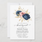 Blush, Navy und Gold Floral Shows by Mail Einladung (Vorderseite)