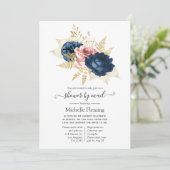 Blush, Navy und Gold Floral Shows by Mail Einladung (Stehend Vorderseite)