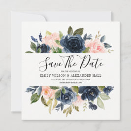Blush & Navy Wasserfarbe Blume Hochzeit Save The Date