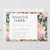 Blush Navy Wasserfarbe Blumenbrunch Bubbly Bridal Einladung (Vorderseite)