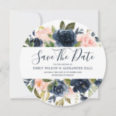Blush & Navy Wasserfarbe Florals Moderne Hochzeit Save The Date (Vorderseite)