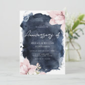 Blush Navy Wasserfarbe Ganzjährig Hochzeitstag Einladung (Stehend Vorderseite)
