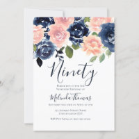 Blush & Navy Wasserfarbe Ninetieth 90. Geburtstag