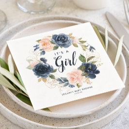 Blush Navy Wreath Watercolor Babydusche Napkins Serviette