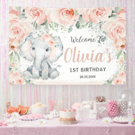 Blush Niedlicher Elefant 1. Geburtstag Hintergrund Banner
