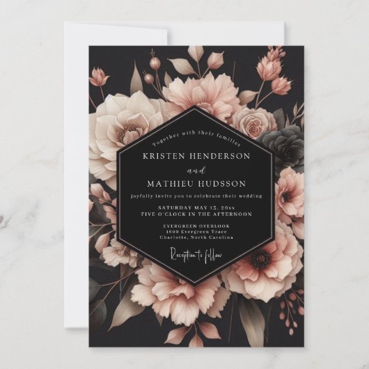 Blush Noir Bloom Hochzeit Einladung (Vorderseite)