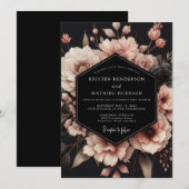 Blush Noir Bloom Wedding Einladung (Vorne/Hinten)