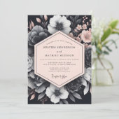 Blush Noir Chiaroscuro Flora Hochzeit Einladung (Stehend Vorderseite)