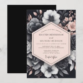 Blush Noir Chiaroscuro Flora Hochzeit Einladung (Vorne/Hinten)