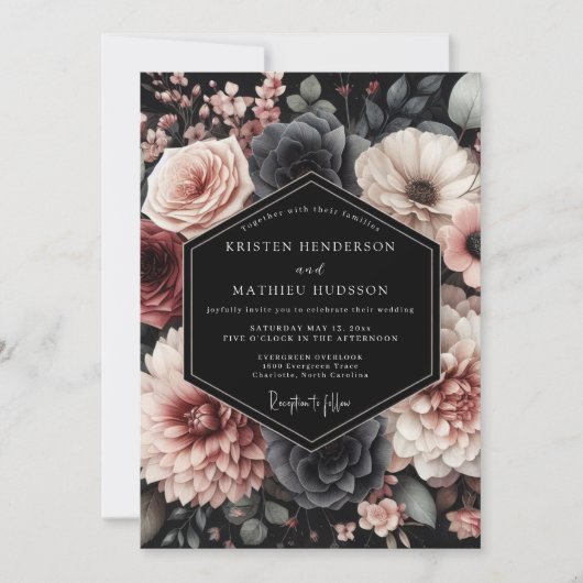 Blush Noir Chiaroscuro Hochzeit Einladung (Vorderseite)