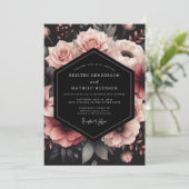 Blush Noir Petal Hochzeit Einladung (Stehend Vorderseite)