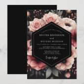 Blush Noir Petal Hochzeit Einladung (Vorne/Hinten)