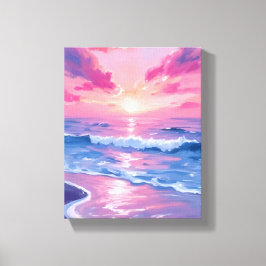 Blush Ocean Sunset Waves Watercolor Leinwanddruck