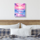 Blush Ocean Sunset Waves Watercolor Leinwanddruck (Insitu (Schlafzimmer))