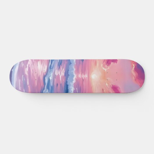Blush Ocean Sunset Waves Watercolor Skateboard (Horizontal)