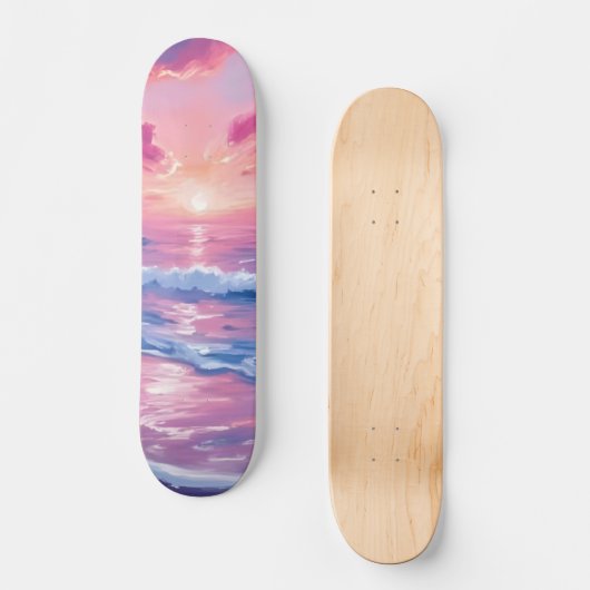 Blush Ocean Sunset Waves Watercolor Skateboard (Vorderseite)