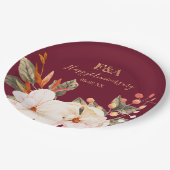Blush Orange Floral Elegant Anniversary Monogram Pappteller (Schrägansicht)