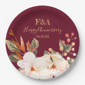 Blush Orange Floral Elegant Anniversary Monogram Pappteller (Vorderseite)