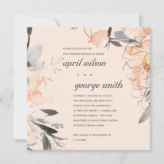 BLUSH ORANGE FLORAL POST WEDING BRUNCH INVITE DANKESKARTE (Vorderseite)
