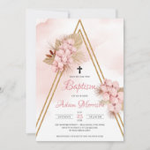 Blush Orchid Drilling Palm Blätter Gold Arch Taufe Einladung (Vorderseite)